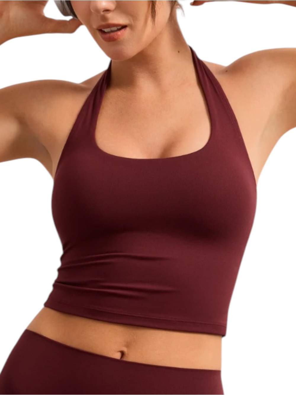 CRZ Yoga Butterluxe Built in Bra Halter Tank Workout Crop L Red Merlot NWT